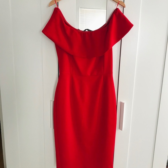 Zara Off the shoulder elegant red midi dress - Picture 4 of 8